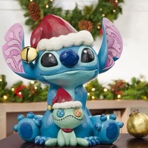 Blue Stitch Christmas Figurine with Santa Hat